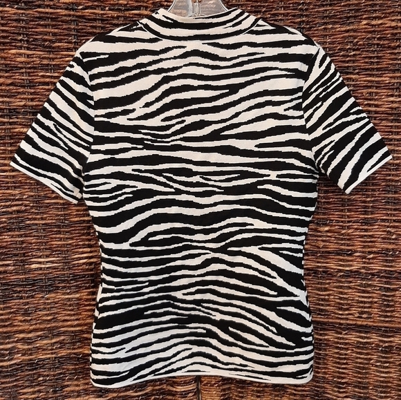 Theory Zebra Knit Wool Short Sleeve Mock Neck Sweater Tee Shirt Women's P Small - Picture 2 of 6